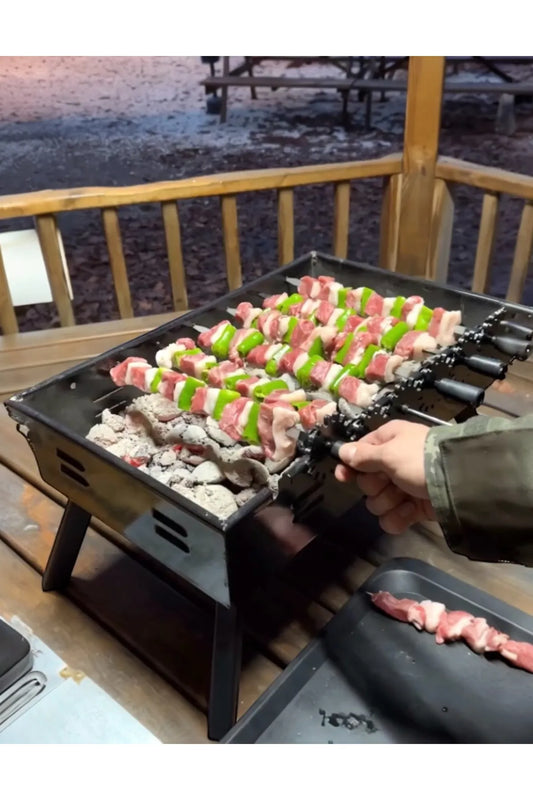 Şiş çevirmeli mangal bbq barbekü kamp ve aileye uygun kaliteli hesaplı