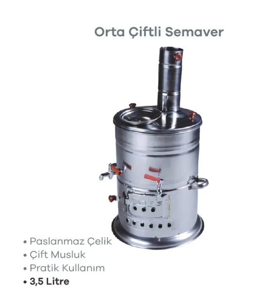 ORTA ÇİFTLİ SEMAVER 3,5 litre aile boyu semaver farklı modellerimiz vardır